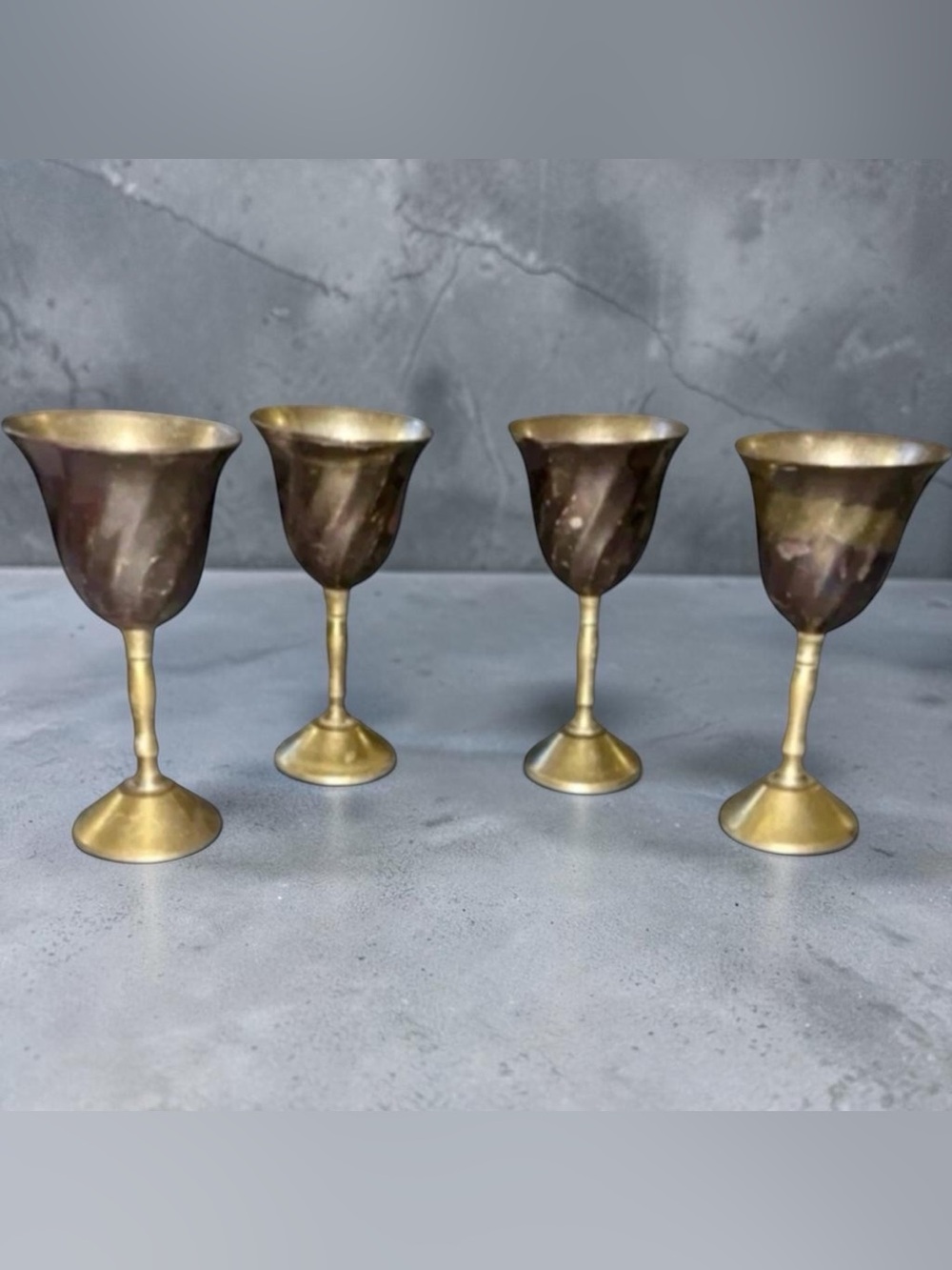 VTG Brass Goblet Lot Of 3 Wine Glass Cup Chalice Decor 3.5” aged Patina India